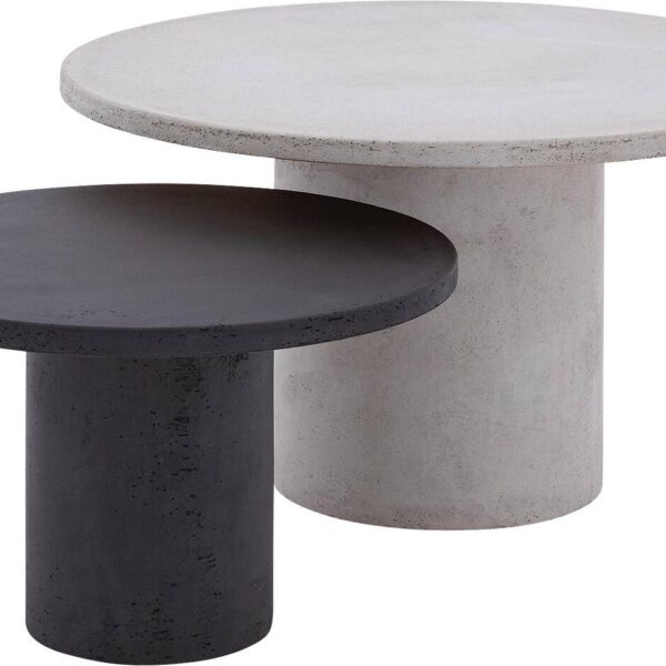 zwart wit ronde tafels beton